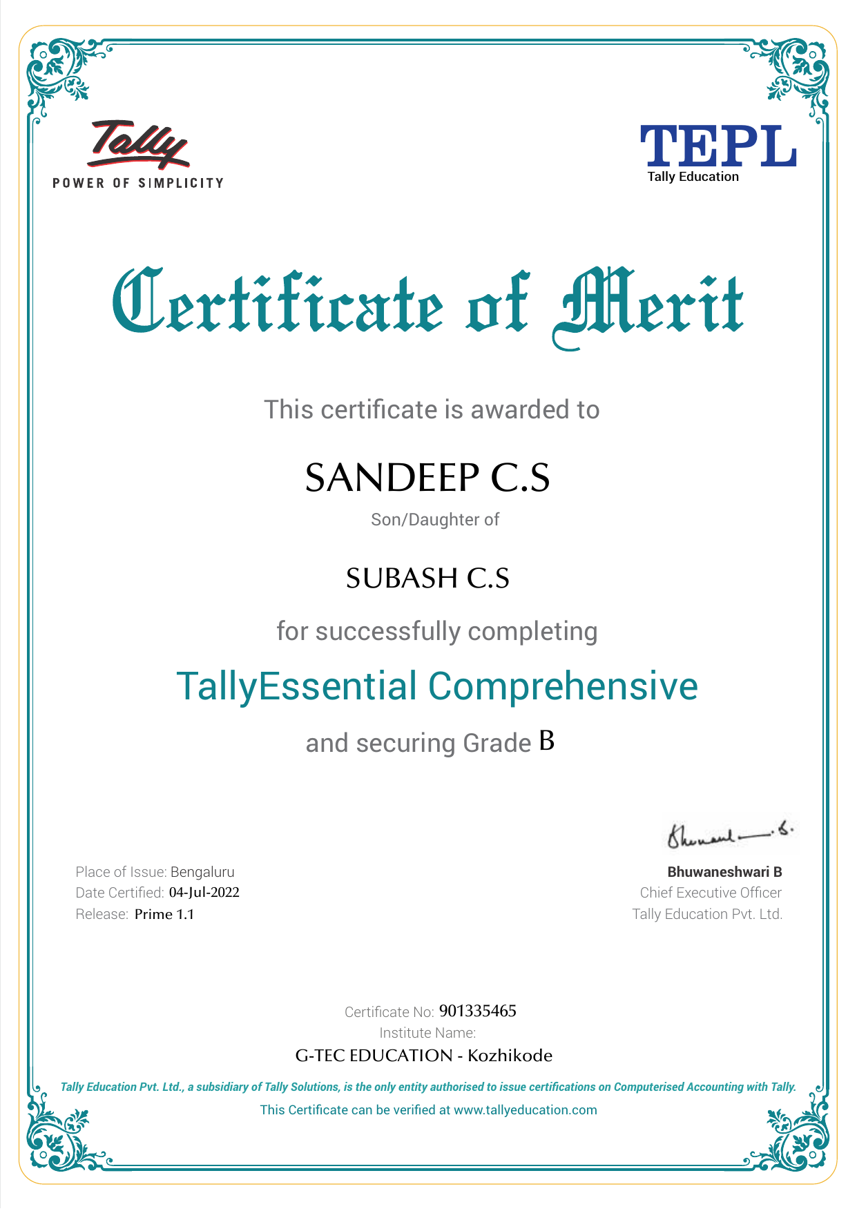 Certificate