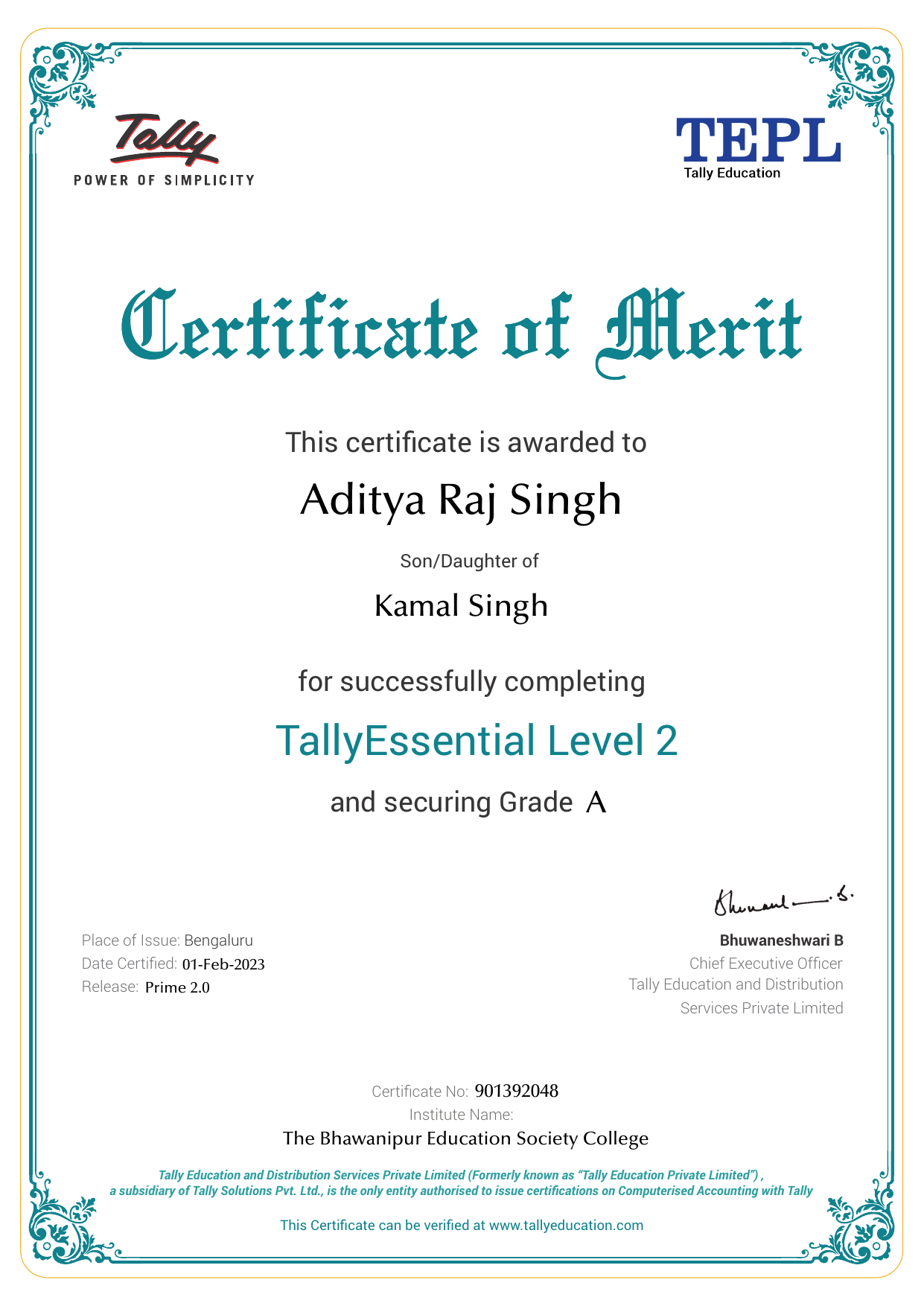 Certificate