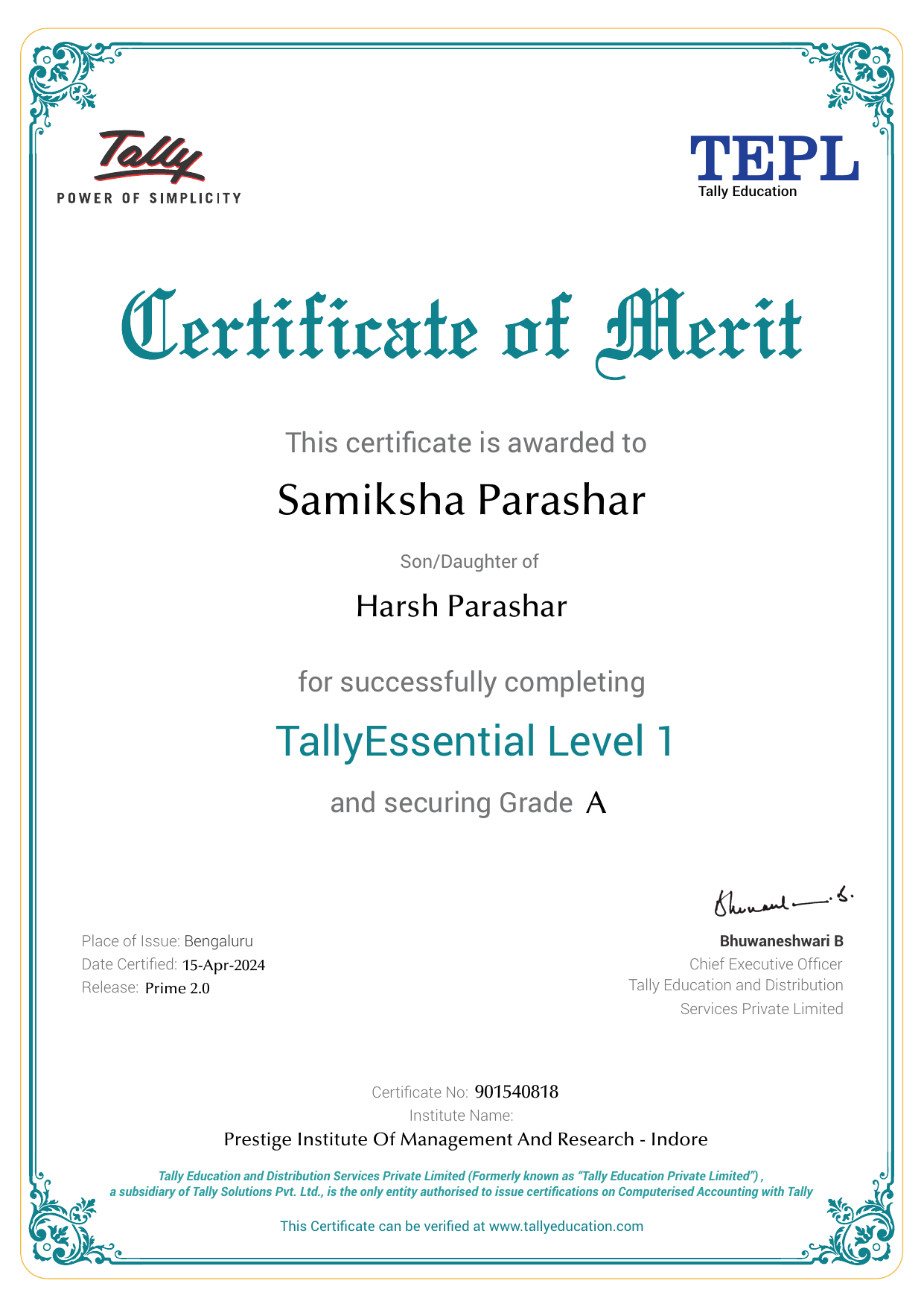 Certificate
