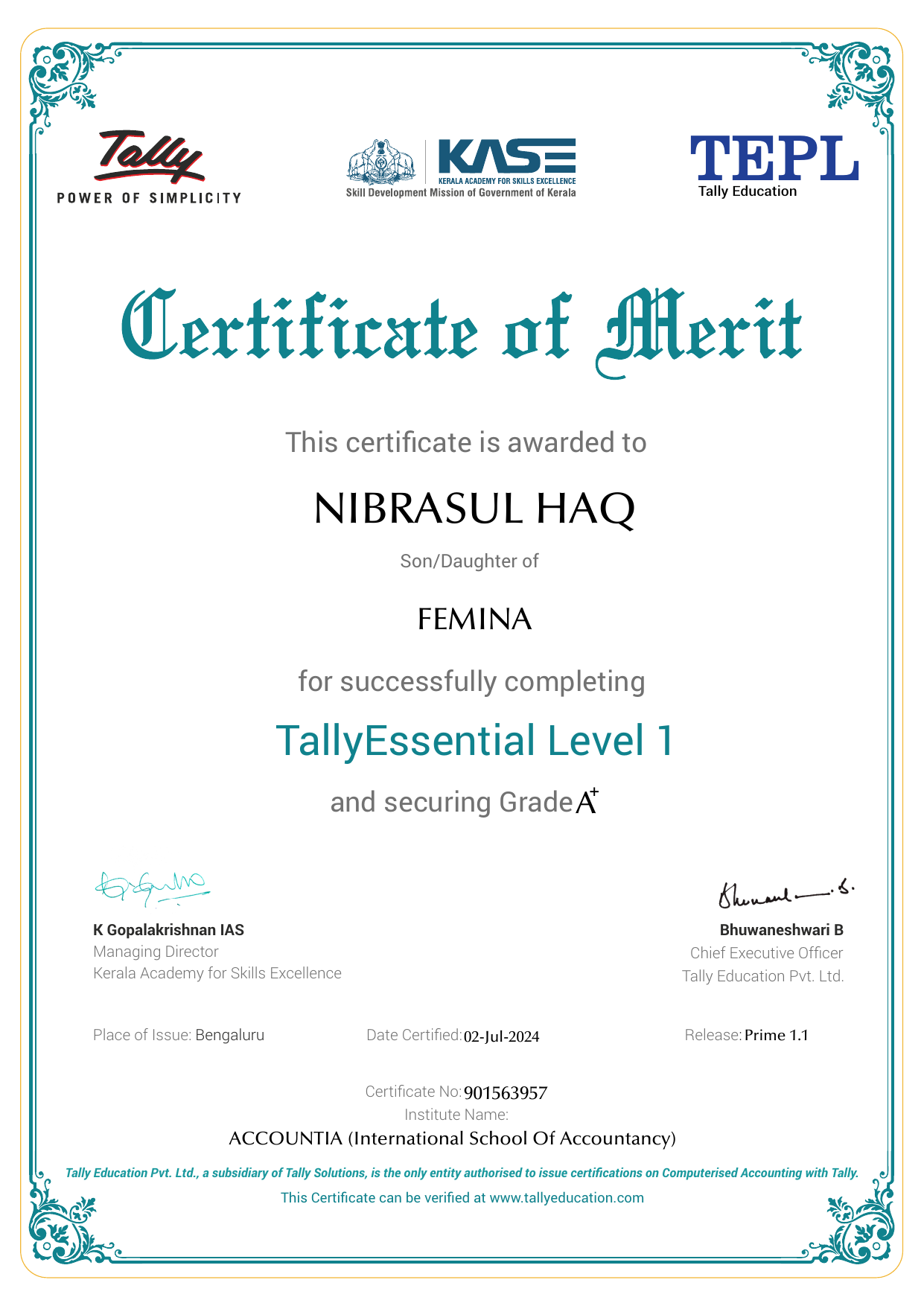 Certificate