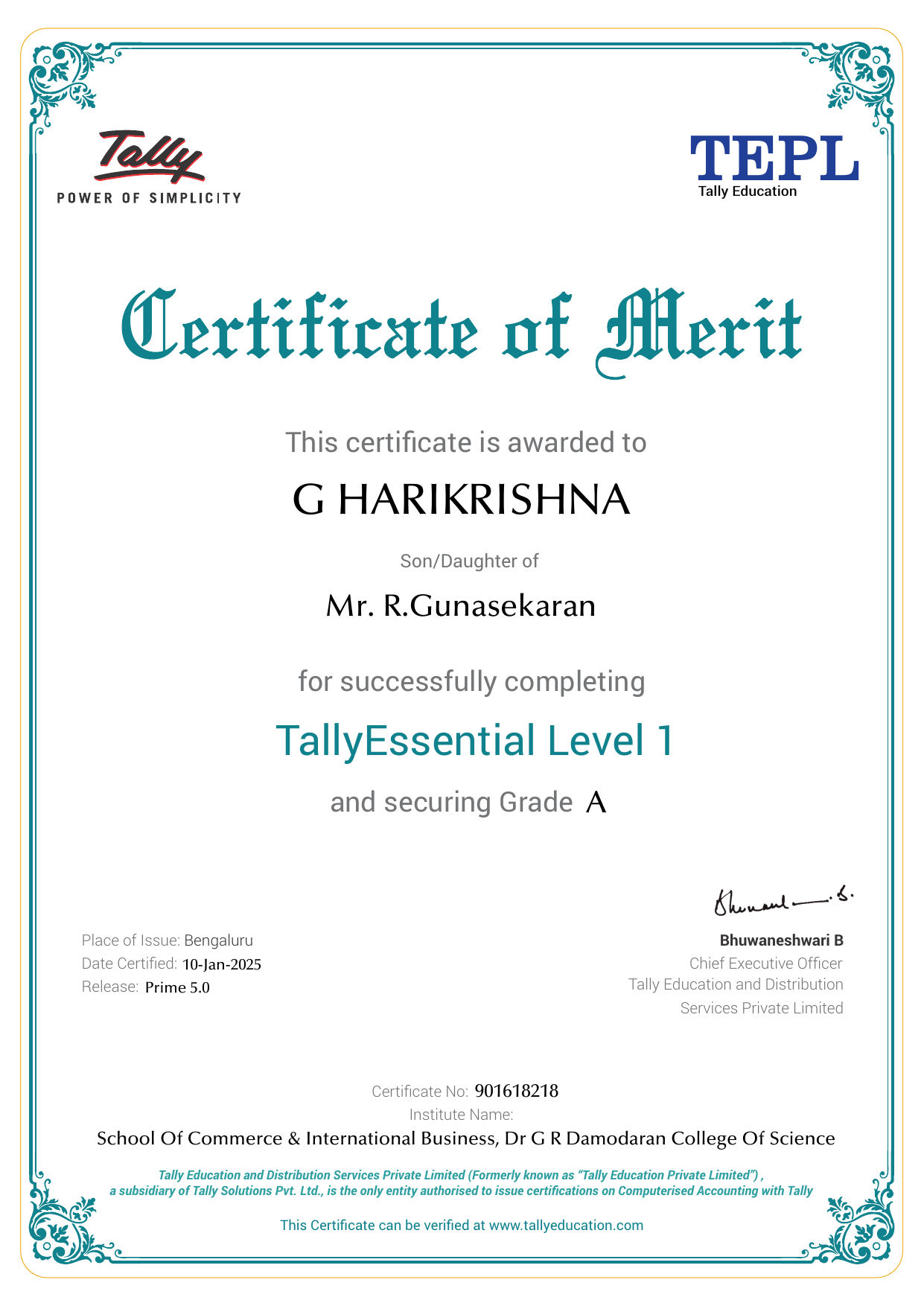Certificate