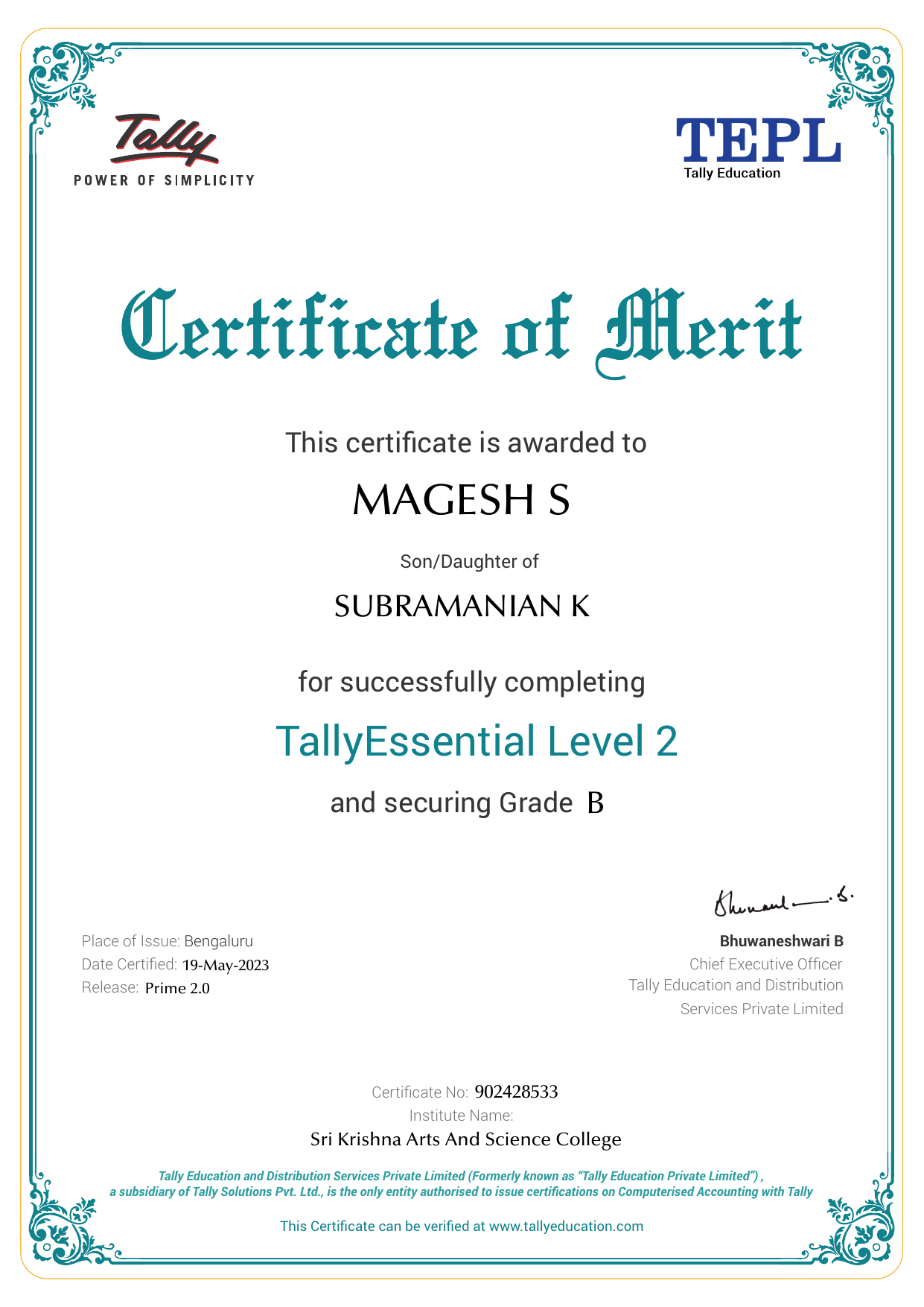 Certificate