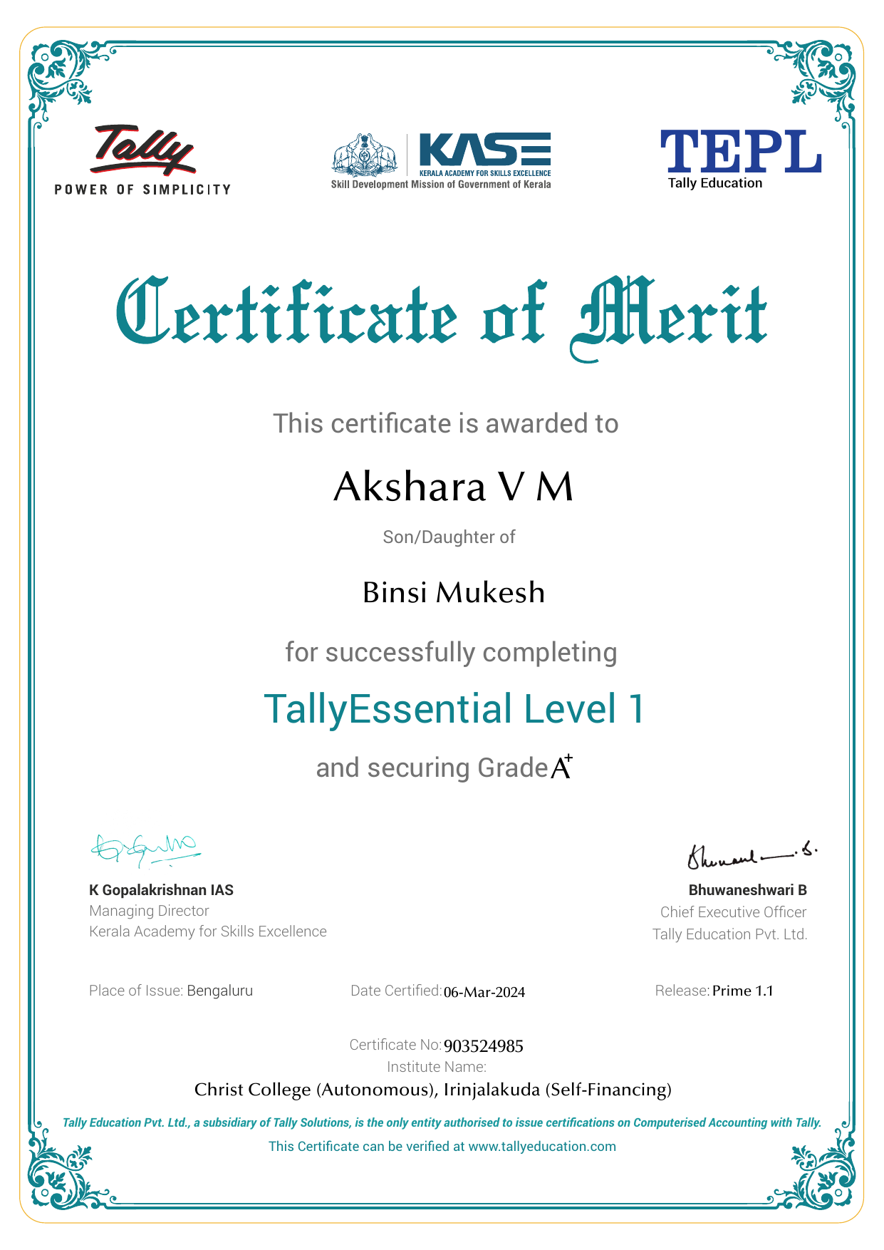 Certificate