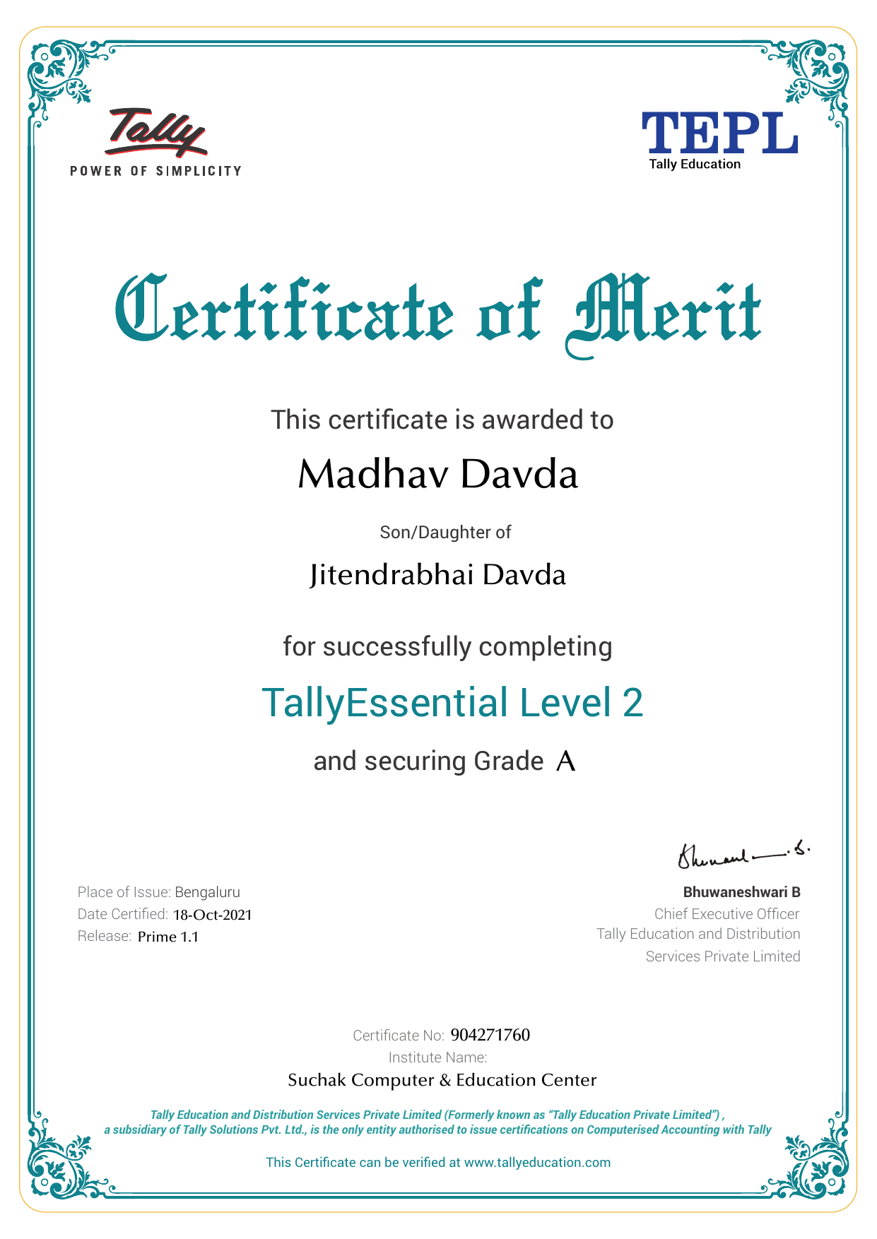 Certificate