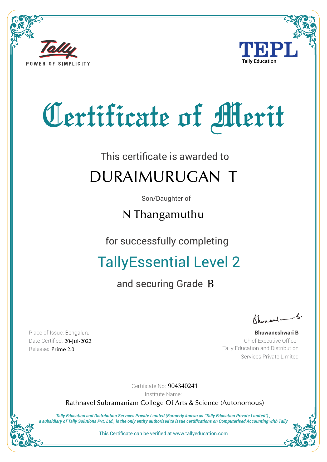 Certificate