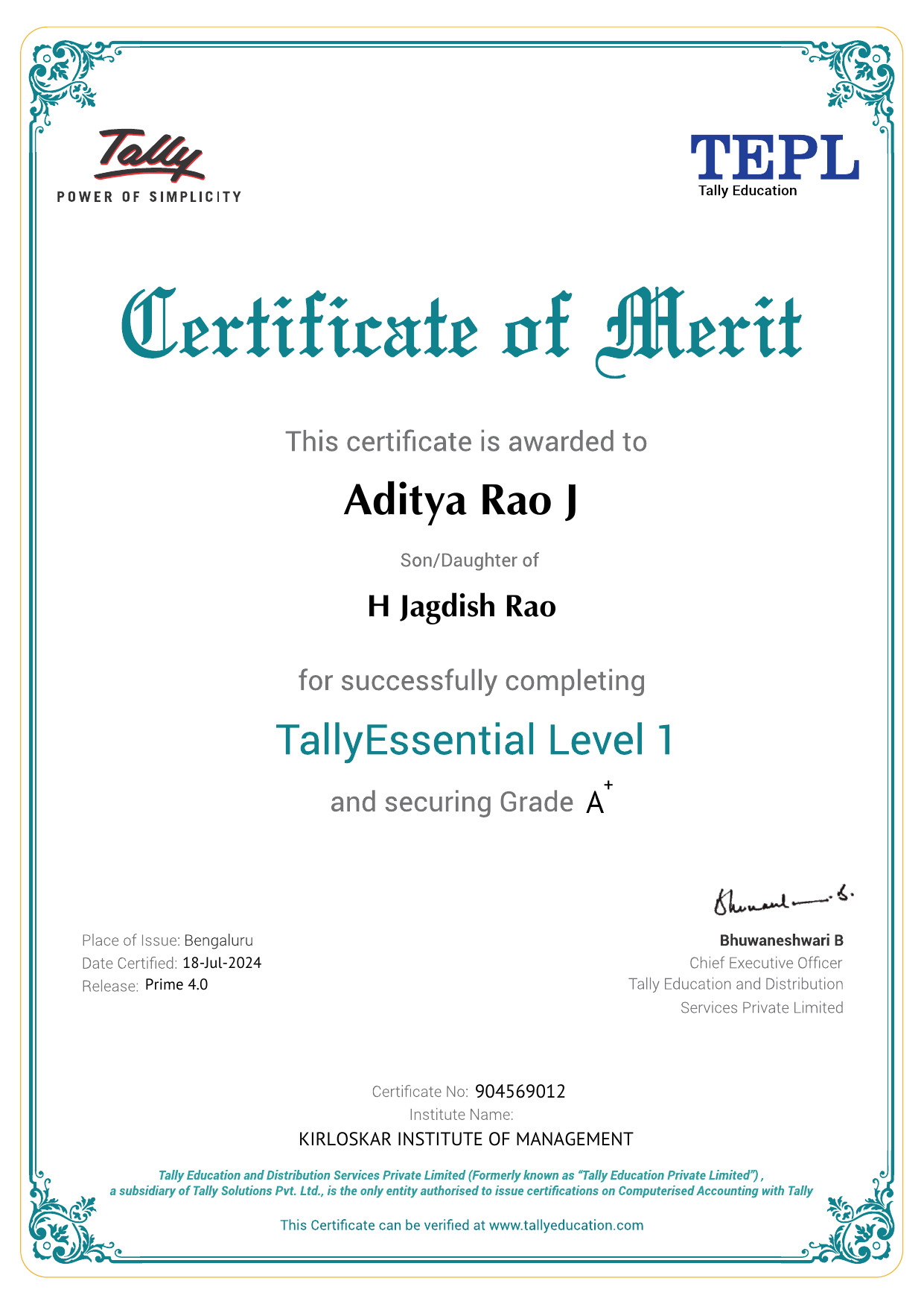 Certificate