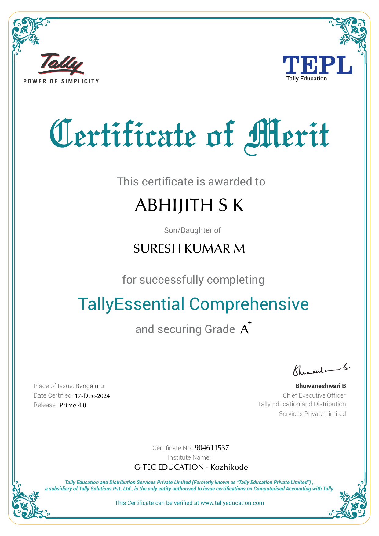 Certificate