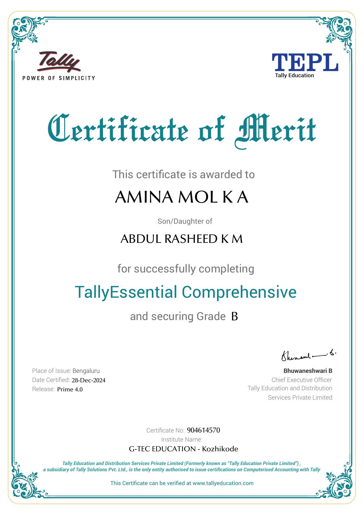 Certificate