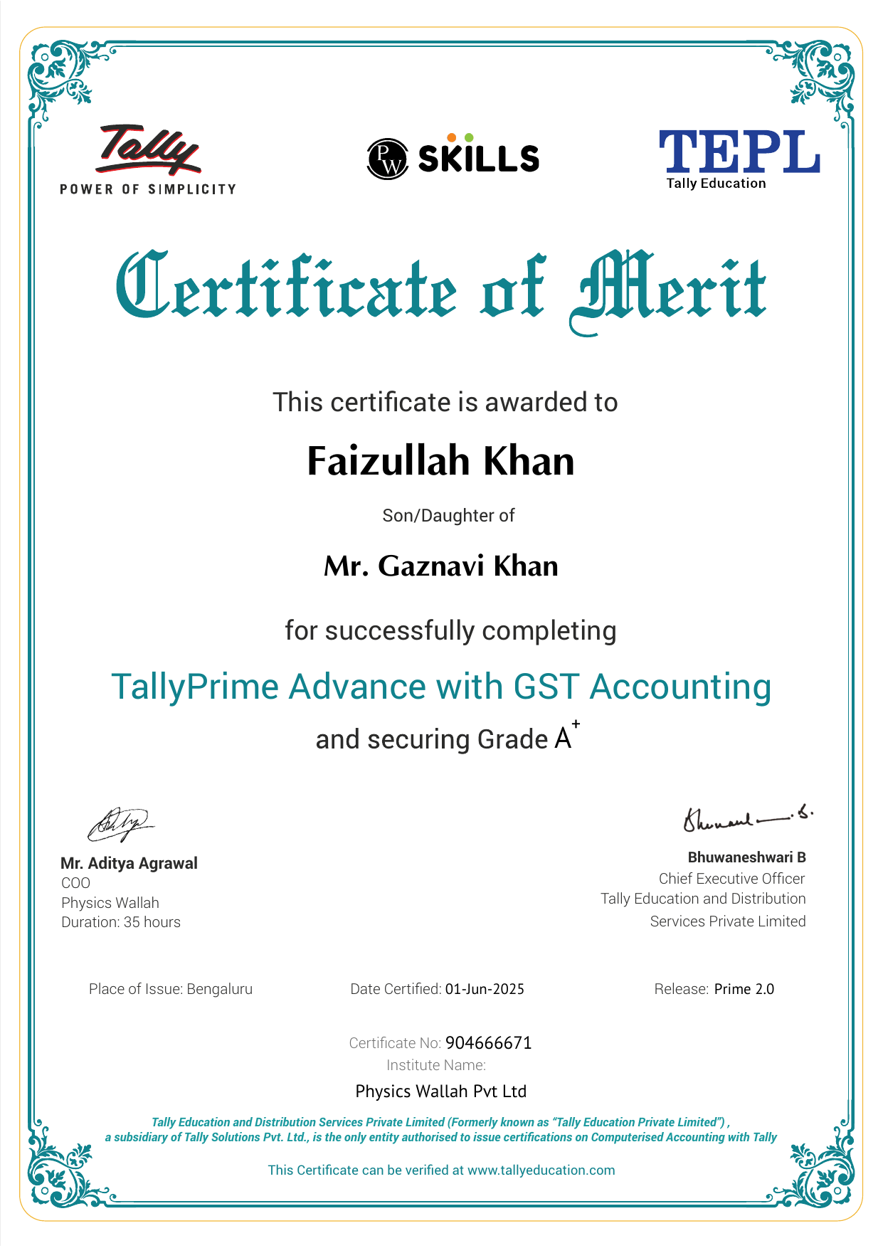 Certificate