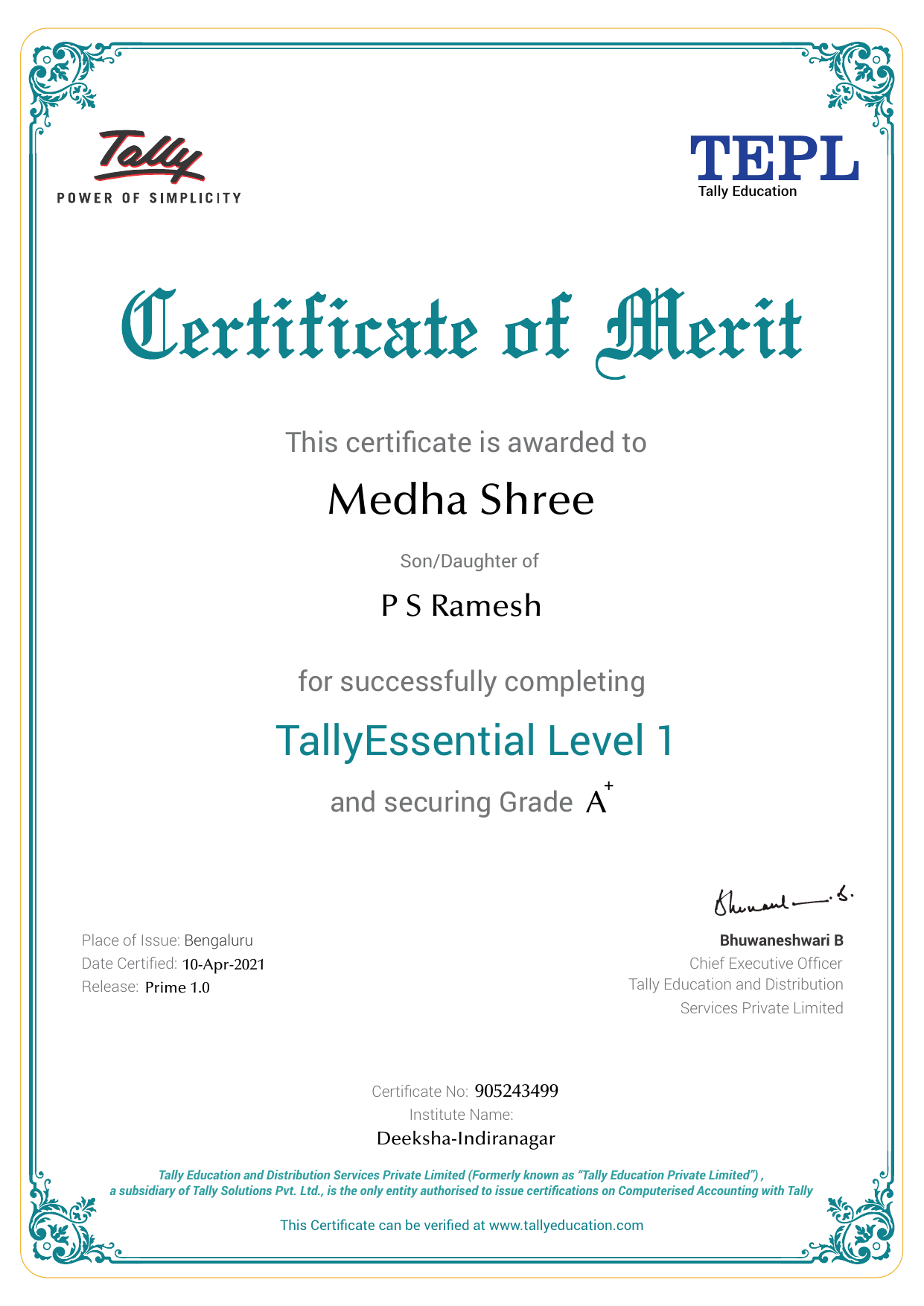 Certificate