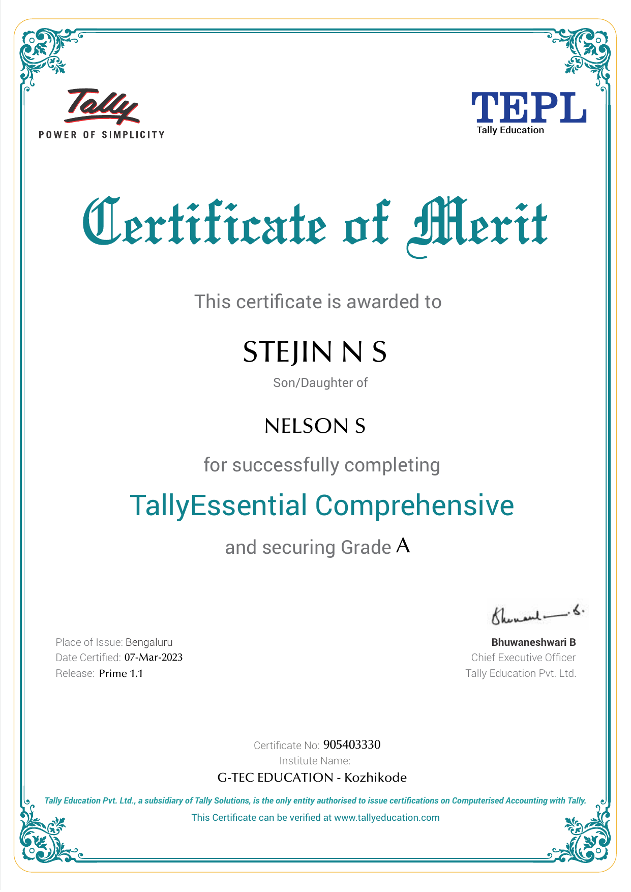Certificate