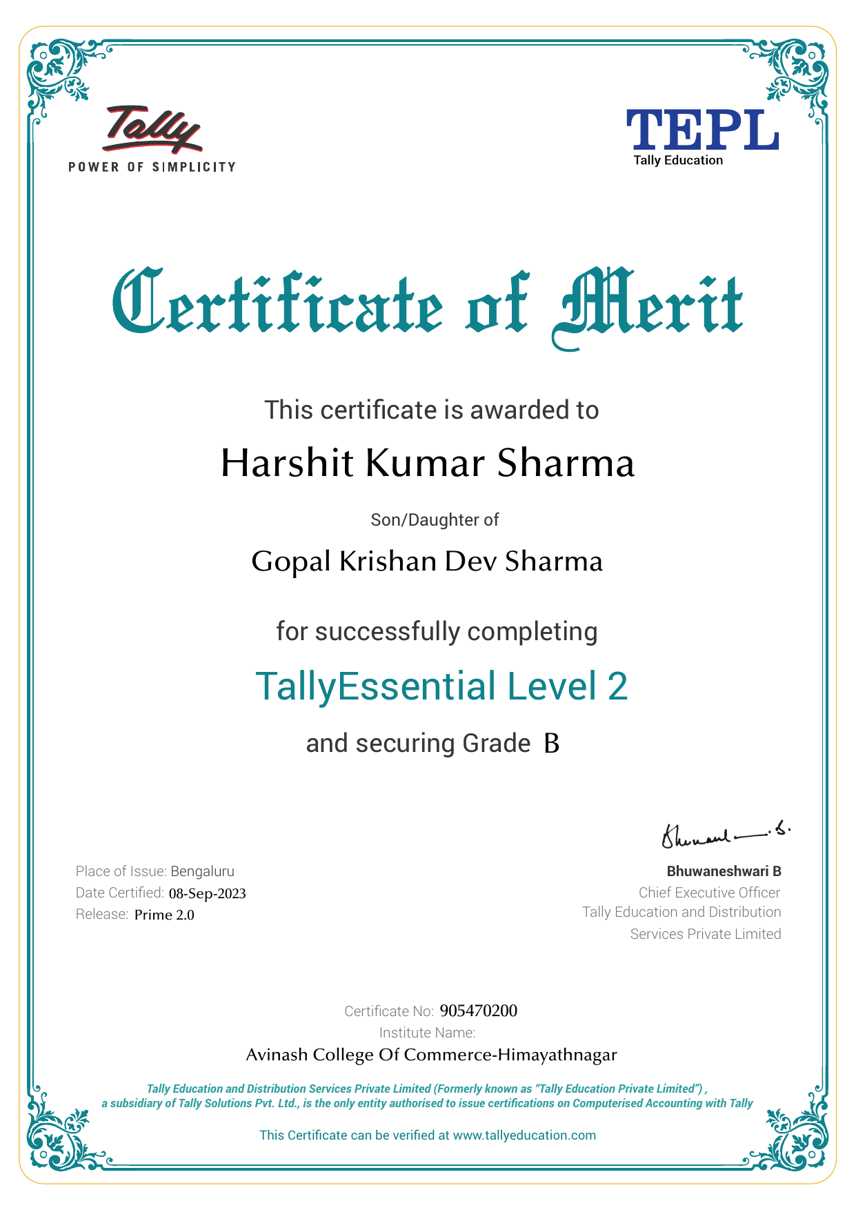 Certificate