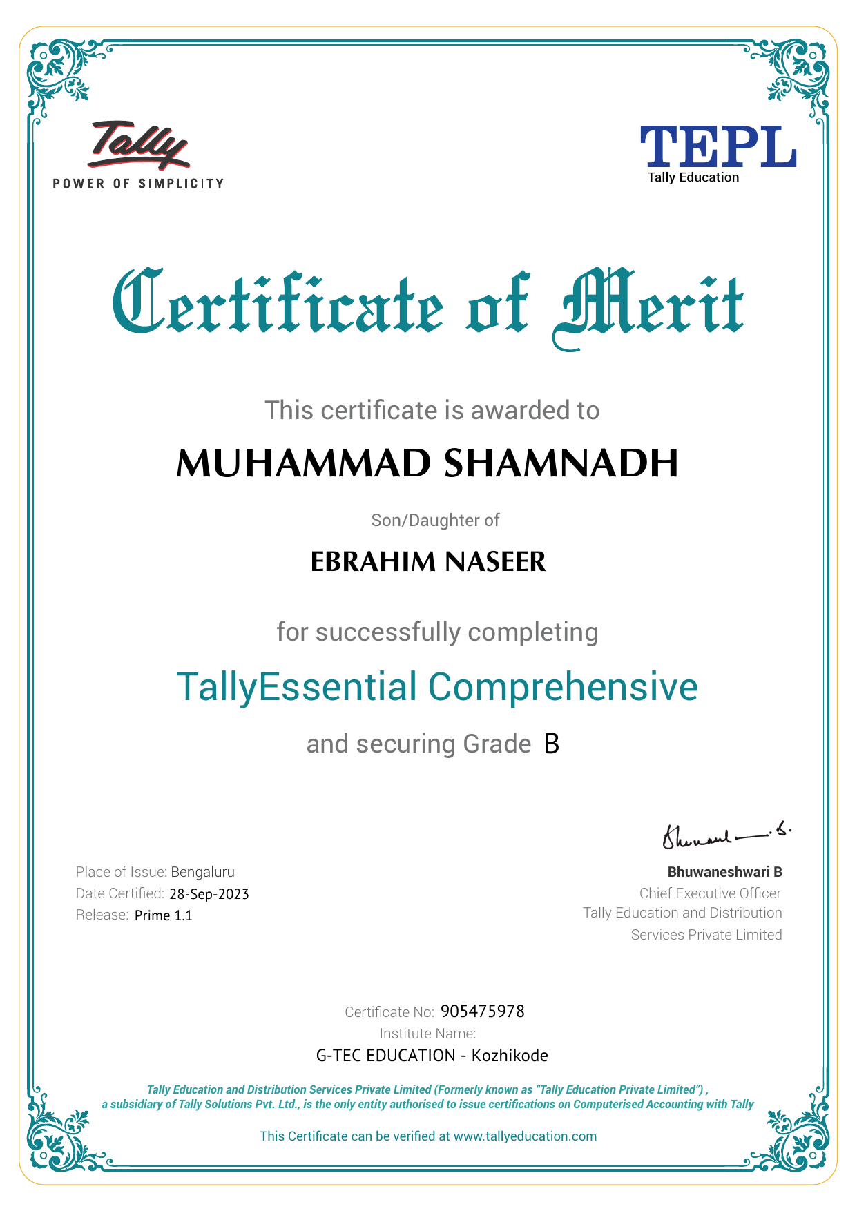 Certificate