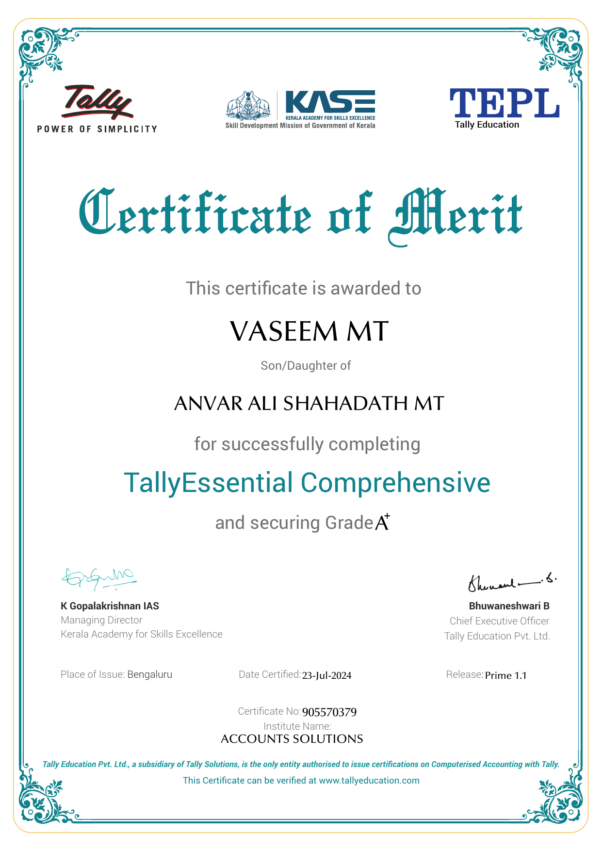 Certificate