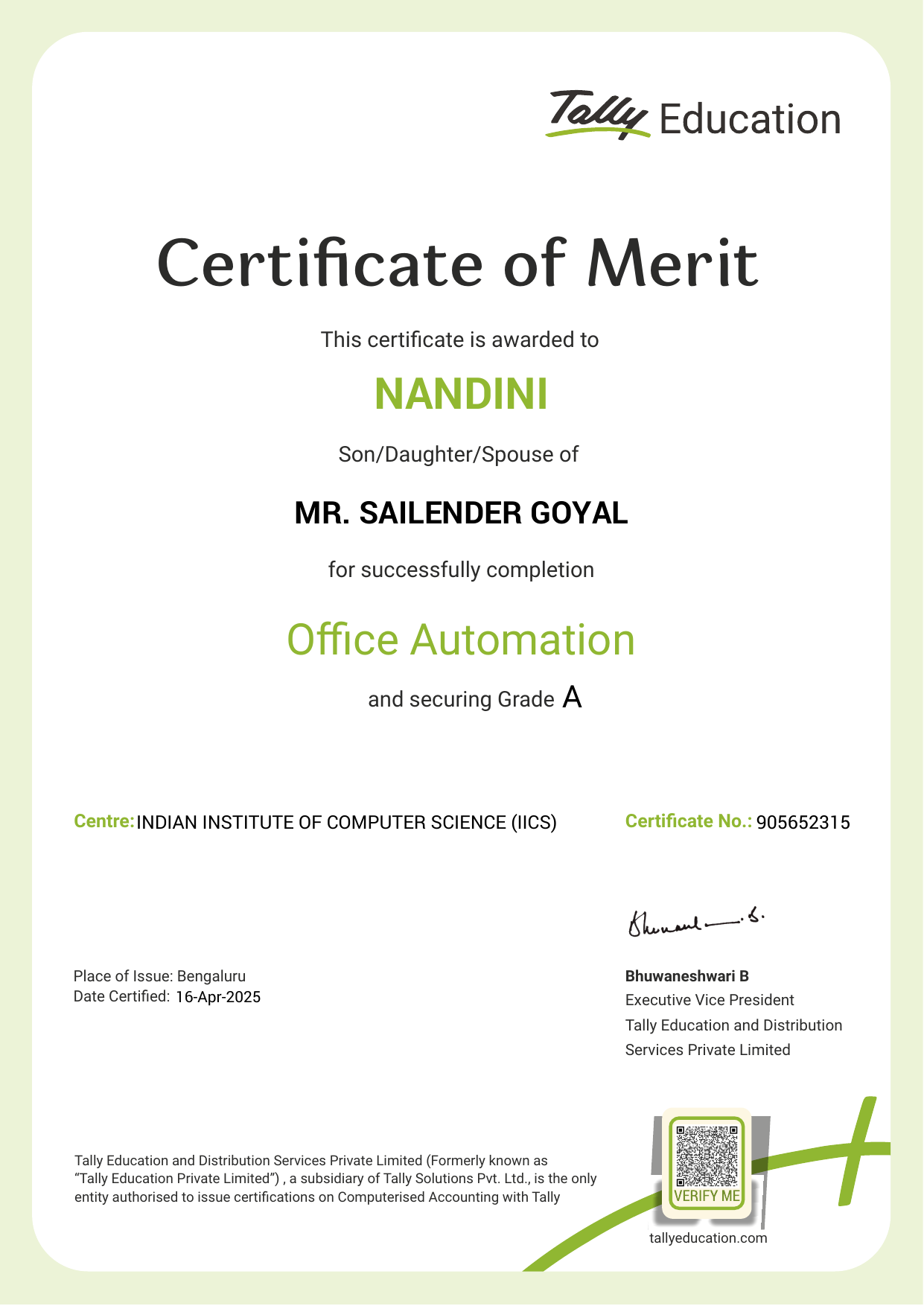 Certificate