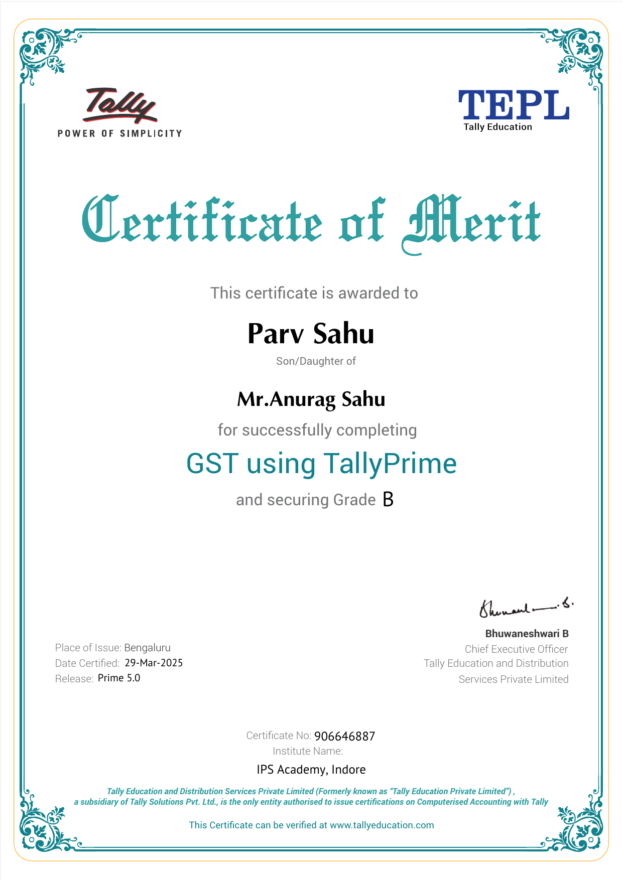 Certificate