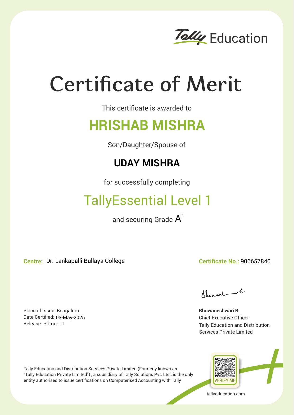 Certificate