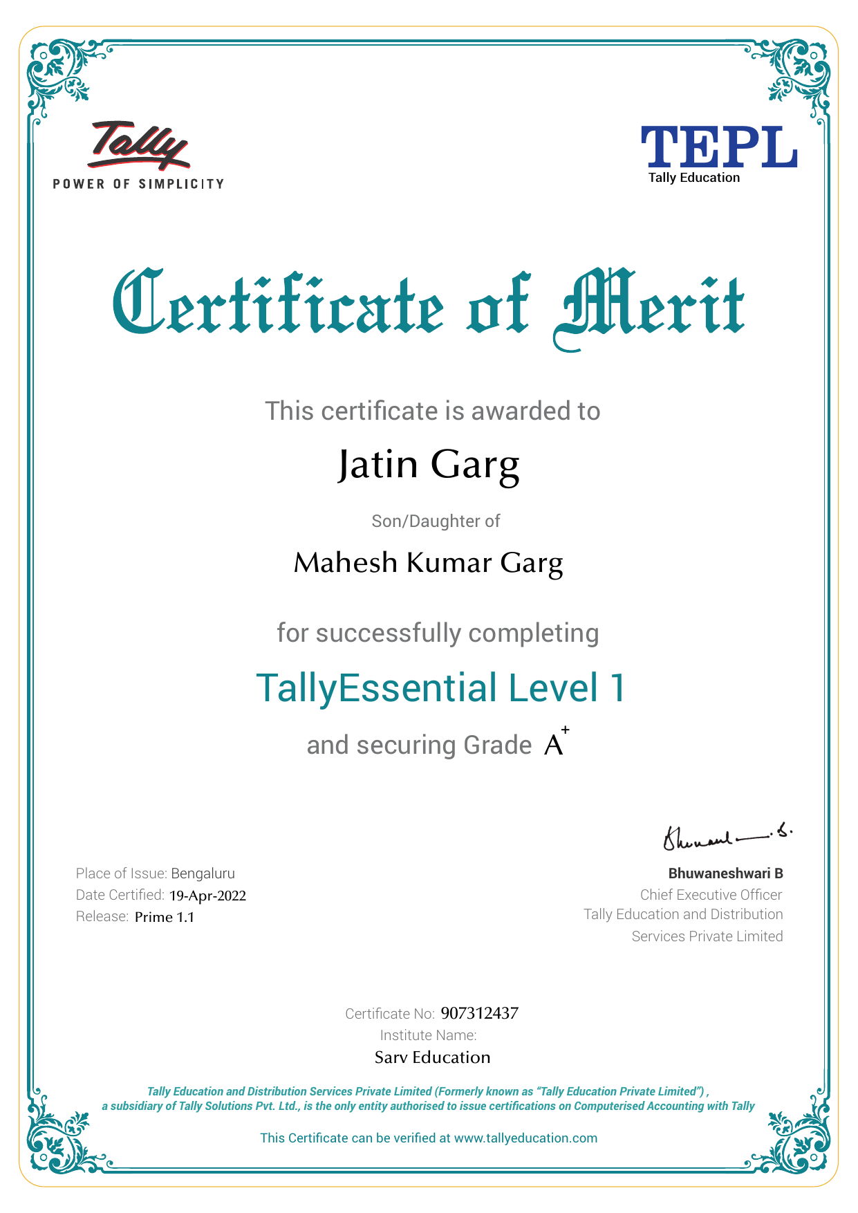 Certificate
