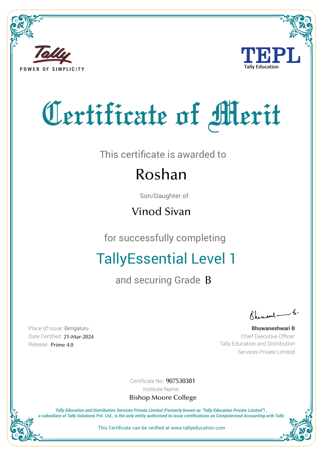 Certificate